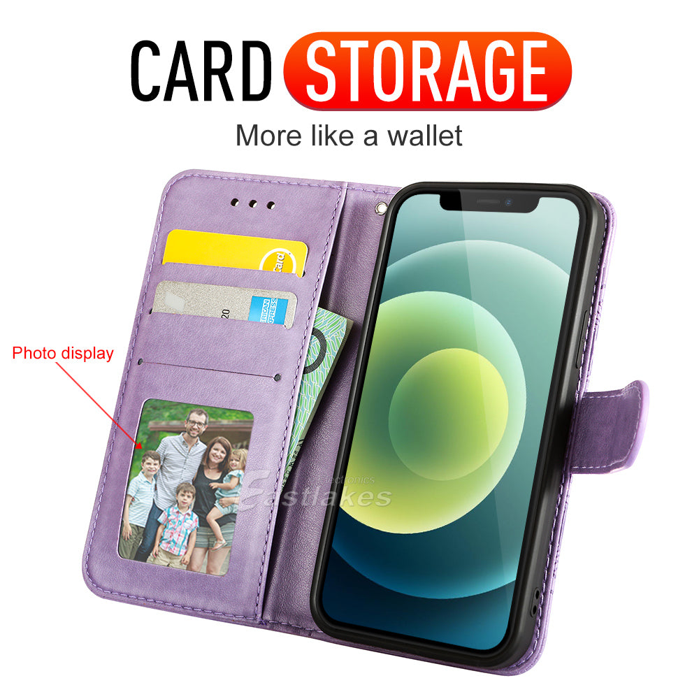 Floral Embossed Leather Wallet Case for iPhone 12 mini 11 Pro Max X XS XR - Eastlakes Electronics
